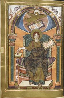 Miniature of an Evangelist portrait of John, 1st quarter of the 9th century. Creator: Unknown