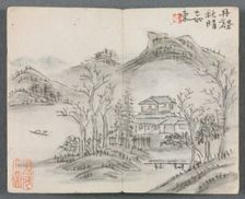 Miniature Album with Figures and Landscape (Landscape with Hill, House, Boat and Bridge), 1822. Creator: Zeng Yangdong (Chinese)
