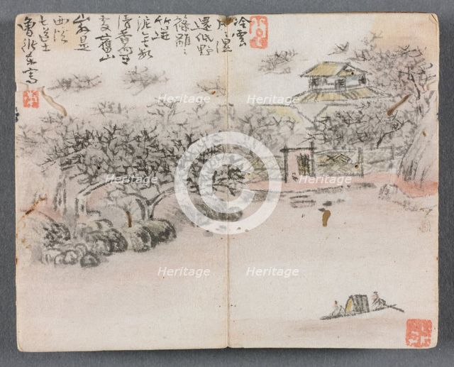 Miniature Album with Figures and Landscape (Landscape with Two Boatmen), 1822. Creator: Zeng Yangdong (Chinese).