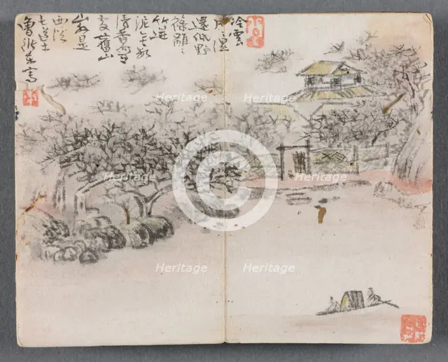 Miniature Album with Figures and Landscape (Landscape with Two Boatmen), 1822. Creator: Zeng Yangdong (Chinese).