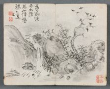 Miniature Album with Figures and Landscape (Waterfall Landscape), 1822. Creator: Zeng Yangdong (Chinese)