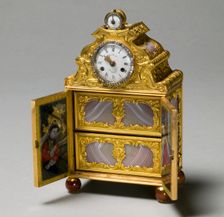 Miniature Cabinet with Watch, c. 1770-75. Creator: James Cox (British), attributed to