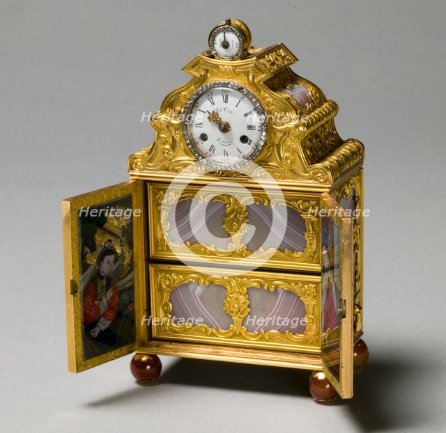 Miniature Cabinet with Watch, c. 1770-75. Creator: James Cox (British), attributed to.