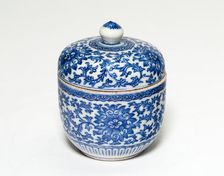 Miniature Covered Jar with Stylized Chrysanthemums and Vines, Qing dynasty (1644-1911). Creator: Unknown