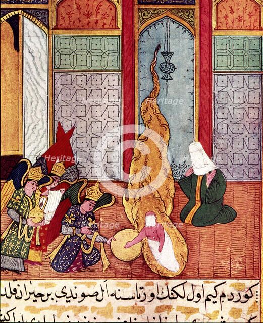 Miniature depicting the birth of Mohammed, in the manuscript 'Siyer-Un-Nebi' by Ah Mat-Nur-B-Must…