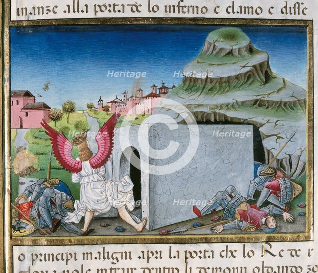 Miniature depicting an angel appearing in the tomb of Jesus and announcing his resurrection...1476.  Creator: Cristoforo De Predis.