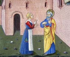 Miniature depicting Peter, discovered by a servant, denies knowing Jesus for the second time, 1476. Creator: Cristoforo De Predis