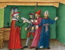 Miniature depicting Pilate with an inscription which reads: Jesus of Nazareth, king of the..., 1476. Creator: Cristoforo De Predis