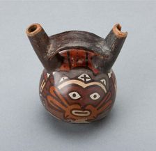 Miniature Double Spout Vessel Depicting Masked Ritual Performer, 180 B.C./A.D. 500. Creator: Unknown
