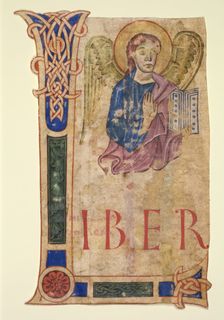 Miniature Excised from a Gospel Book: The Symbol of St. Matthew (recto) and Canon Tables (verso). Creator: Unknown