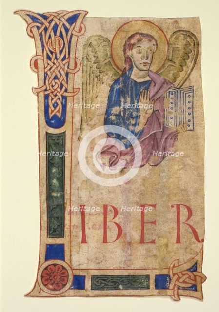 Miniature Excised from a Gospel Book: The Symbol of St. Matthew (recto) and Canon Tables (verso). Creator: Unknown.