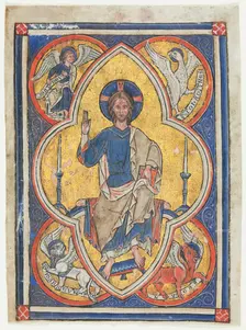 Miniature Excised from a Psalter: Christ in Majesty with Symbols of the Four Evangelists, c. 1235. Creator: Unknown