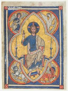 Miniature Excised from a Psalter: Christ in Majesty with Symbols of the Four Evangelists, c. 1235. Creator: Unknown