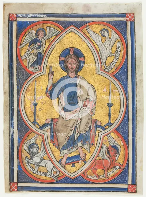 Miniature Excised from a Psalter: Christ in Majesty with Symbols of the Four Evangelists, c. 1235. Creator: Unknown.