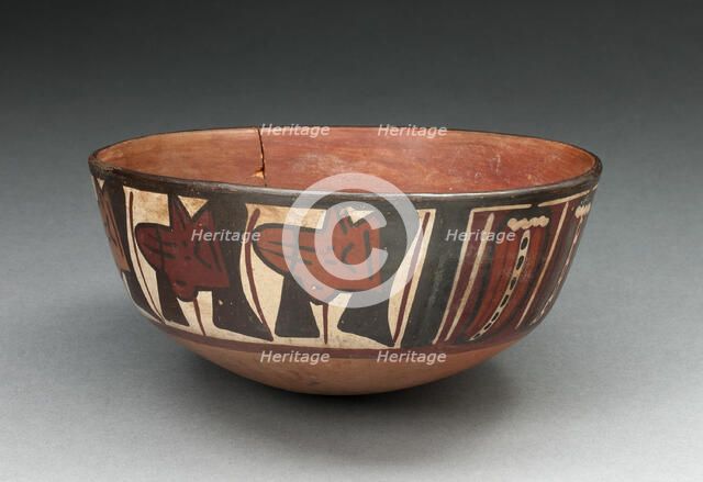 MIniature Flared Bowl Depicting Trophy Heads and Abstract Peppers, 180 B.C./A.D. 500. Creator: Unknown.