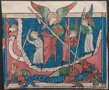 Miniature from a Manuscript of the Apocalypse: The War in Heaven, c. 1295. Creator: Unknown