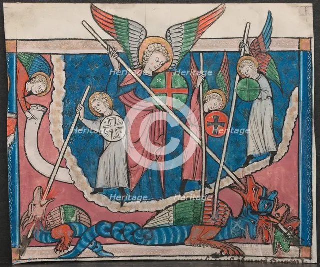 Miniature from a Manuscript of the Apocalypse: The War in Heaven, c. 1295. Creator: Unknown.