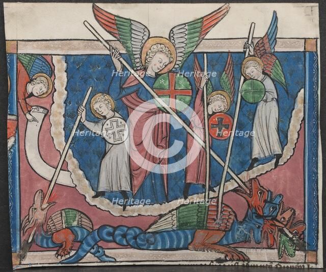 Miniature from a Manuscript of the Apocalypse: The War in Heaven, c. 1295. Creator: Unknown.