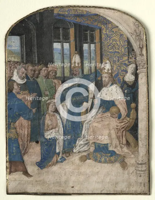 Miniature from a Speculum Historiale: Claudius Designates Nero as His Successor, 1447-60. Creator: Master of Jouvenel des Ursins (Coppin Delf?) (Flemish).