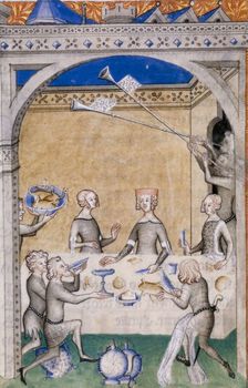 Miniature from Le Remède de Fortune by Guillaume de Machaut. Feast scene, 1355-1360