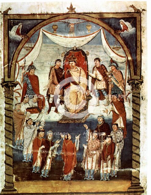 Miniature in a Gospel book from 10th century, Charles II 'The Bald' (823-877), king of France and…