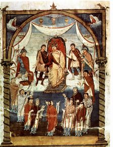 Miniature in a Gospel book from 10th century, Charles II The Bald (823-877), king of France and…