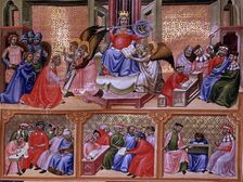 Miniature in Codex Justinian Institutiones Feodorum et Alia illuminated manuscript, c. 1300, a…