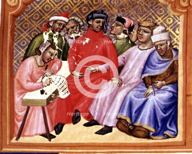 Miniature in 'Codex Justinian Institutiones Feodorum et Alia', illuminated manuscript, c. 1300.