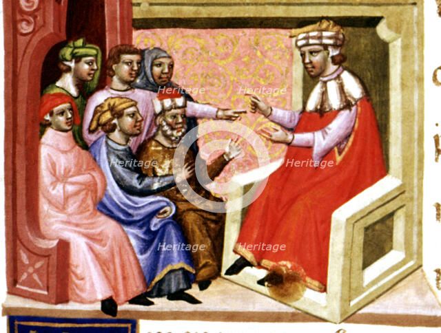 Miniature in 'Codex Justinian Institutiones Feodorum et Alia', illuminated manuscript, c. 1300, d…