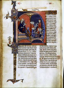 Miniature in Vidal Mayor illuminated manuscript, c. 1290-1310, illustration of a king as a jud…