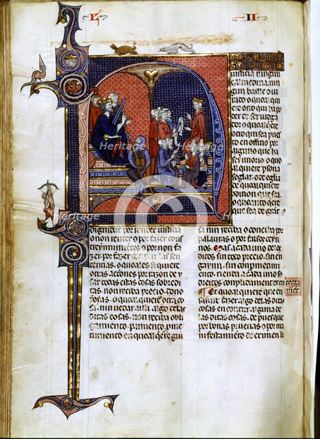 Miniature in 'Vidal Mayor', illuminated manuscript, c. 1290-1310, illustration of a king as a jud…