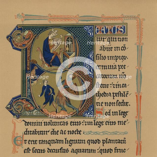 Miniature Initial and Part of a Page from a Psalter, (13th century), 1901. Artist: Unknown
