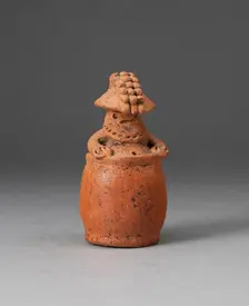 Miniature Rattle in the Form of a Figure Wearing Headdress and Mask, c. A.D. 200. Creator: Unknown