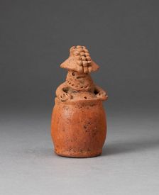 Miniature Rattle in the Form of a Figure Wearing Headdress and Mask, c. A.D. 200. Creator: Unknown