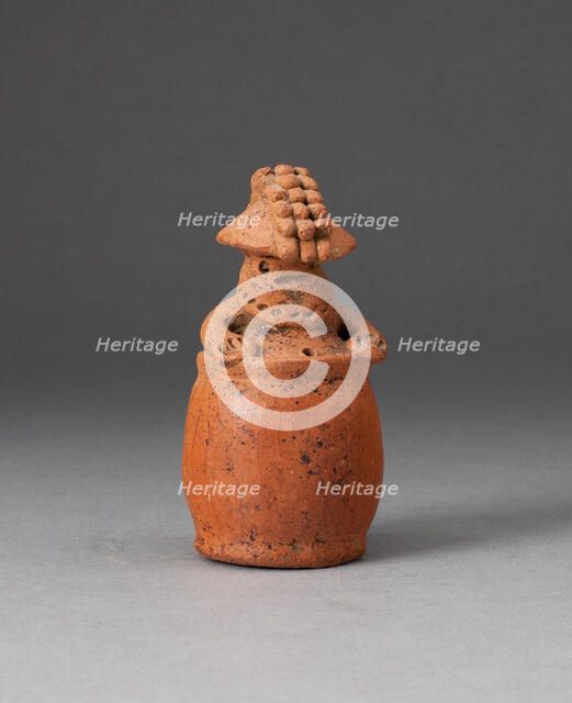 Miniature Rattle in the Form of a Figure Wearing Headdress and Mask, c. A.D. 200. Creator: Unknown.