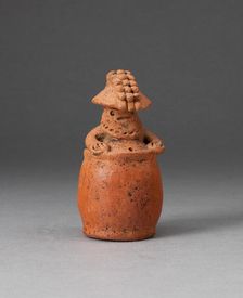 Miniature Rattle in the Form of a Figure Wearing Headdress and Mask, c. A.D. 200. Creator: Unknown