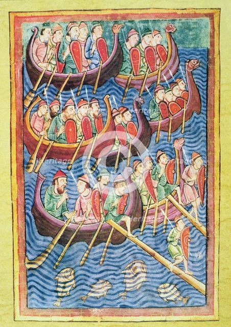 Miniature representing Vikings landing in England during the second wave of migration.