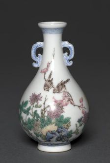 Miniature Vase with Birds and Chrysanthemums, 1736-1795. Creator: Unknown