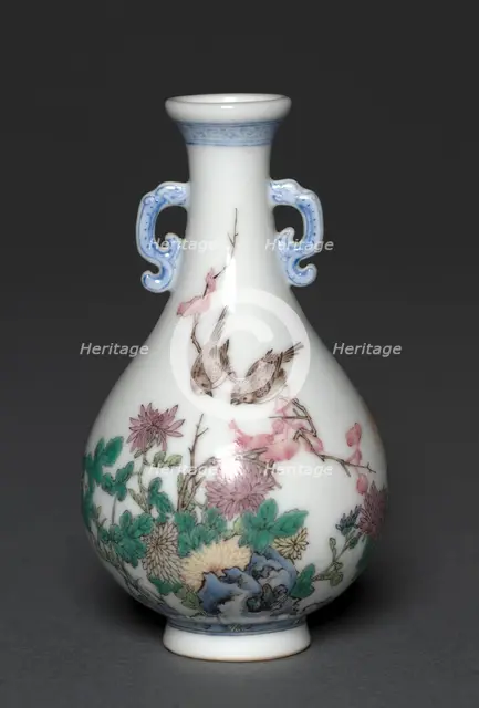 Miniature Vase with Birds and Chrysanthemums, 1736-1795. Creator: Unknown.