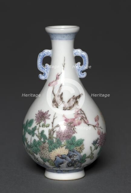 Miniature Vase with Birds and Chrysanthemums, 1736-1795. Creator: Unknown.