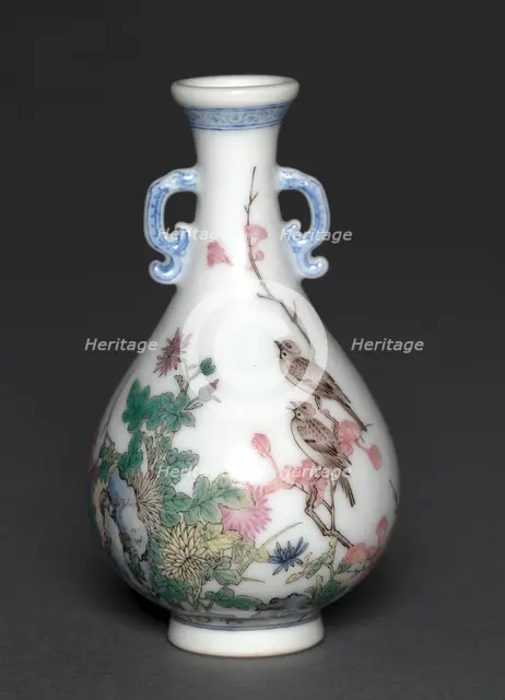 Miniature Vase with Birds and Chrysanthemums, 1736-1795. Creator: Unknown.