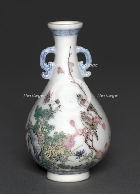 Miniature Vase with Birds and Chrysanthemums, 1736-1795. Creator: Unknown.