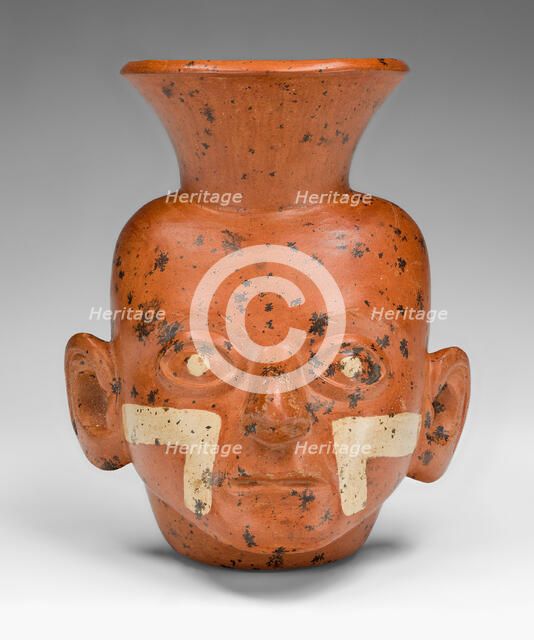 Miniature Vessel in the Form of a Portrait Head with Painted Cheeks, 100 B.C./A.D. 500. Creator: Unknown.