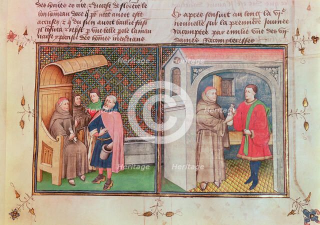 Miniature with scenes of 'La requisitoria de la Inquisición'.