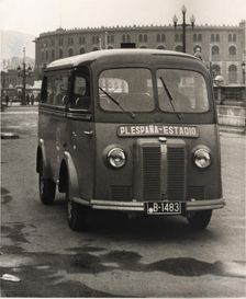 Minibus of public transport to the line from the Spain Square to the Montjuic Stadium and Nationa…