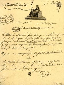 Ministerial order concerning...a...sabre for the First Consul, 10 October 1801, (1921). Creator: Unknown