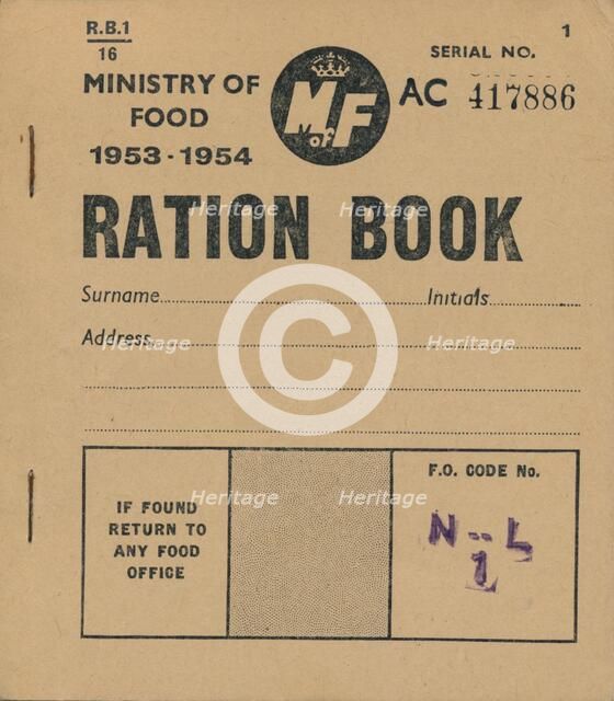 Ministry of Food Ration Book, 1953-1954. Artist: Unknown