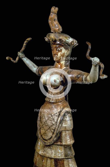 Minoan faience figure of a Snake Goddess, 17th century BC. Artist: Unknown