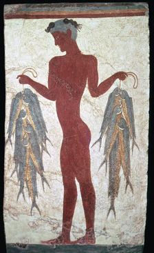 Minoan fresco showing a boy with fishes, 20th century