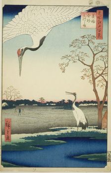 Minowa, Kanasugi, Mikawashima, from the series "One Hundred Famous Views of Edo (Meisho..., 1857. Creator: Ando Hiroshige